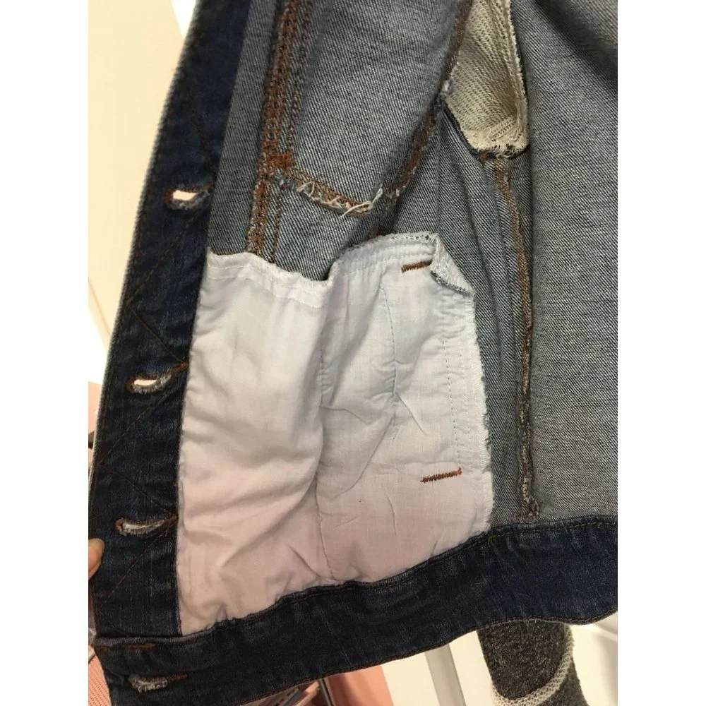 Mossimo Supply Co Cropped Distressed Denim Hooded Jacket - Blue - Size XS